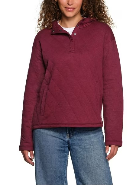 Lands' End Quilted Pullover Hoodie Sweater Henley Medium Jacket Coat Sweatshirt